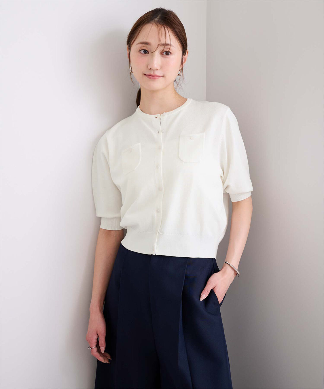 ur's「UVケア/抗ピル胸ポケットハーフスリーブニットカーディガン」|カーディガン|