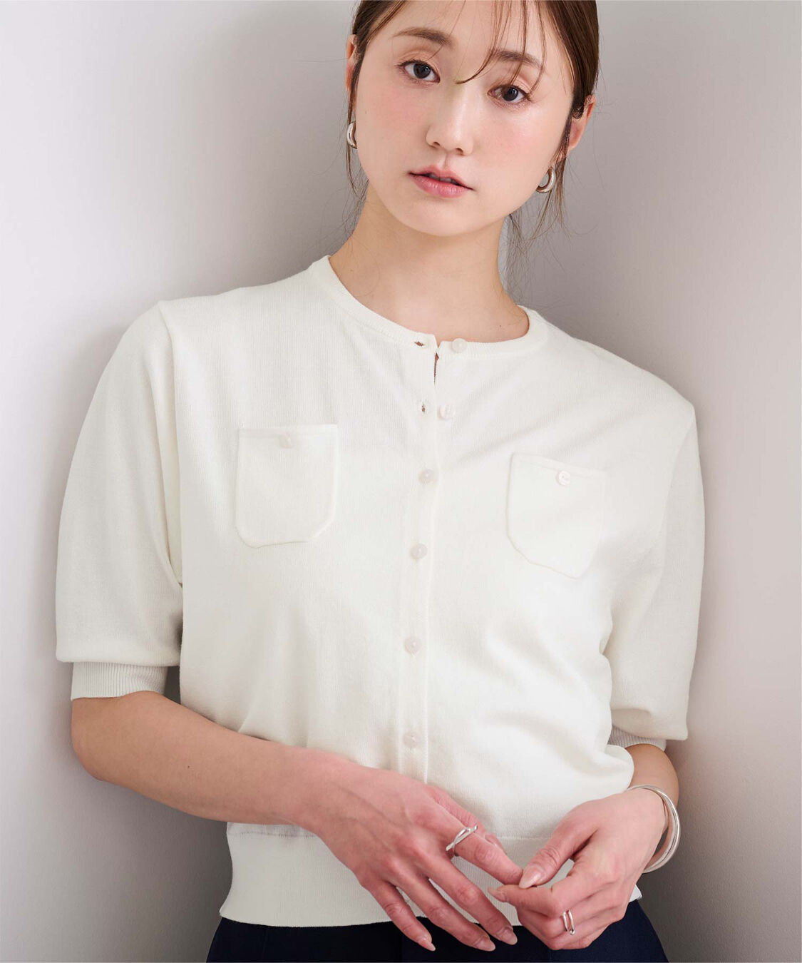 ur's「UVケア/抗ピル胸ポケットハーフスリーブニットカーディガン」|カーディガン|