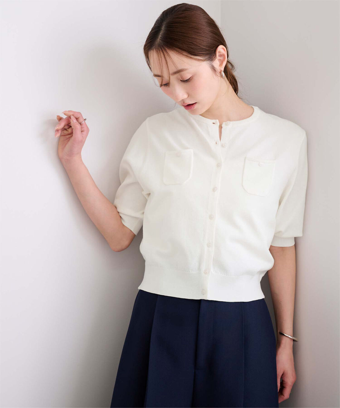 ur's「UVケア/抗ピル胸ポケットハーフスリーブニットカーディガン」|カーディガン|