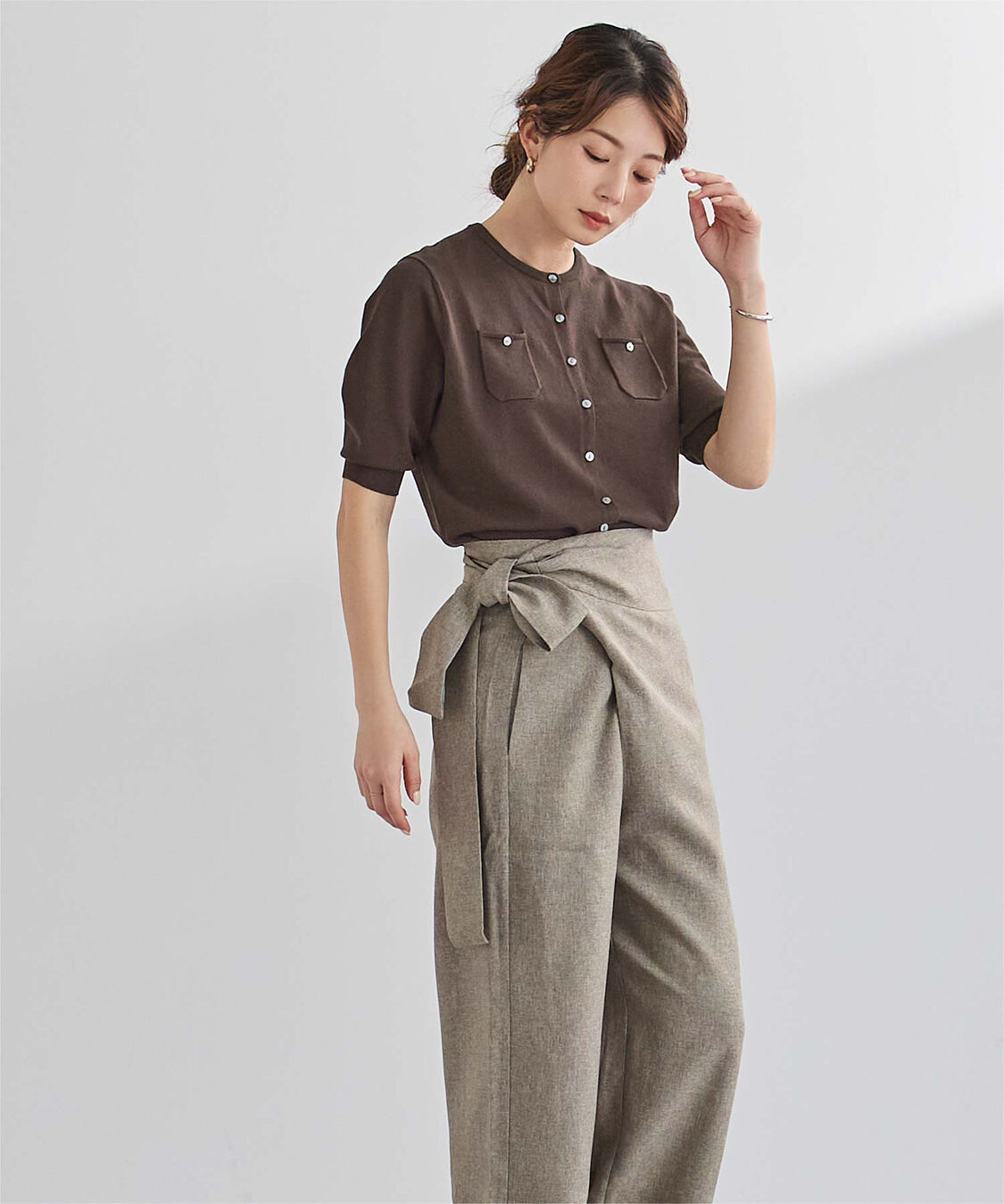 ur's「UVケア/抗ピル胸ポケットハーフスリーブニットカーディガン」|カーディガン|