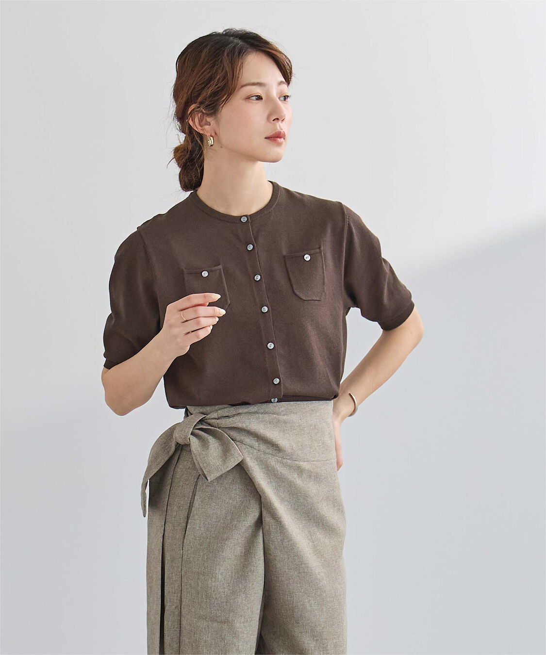 ur's「UVケア/抗ピル胸ポケットハーフスリーブニットカーディガン」|カーディガン|