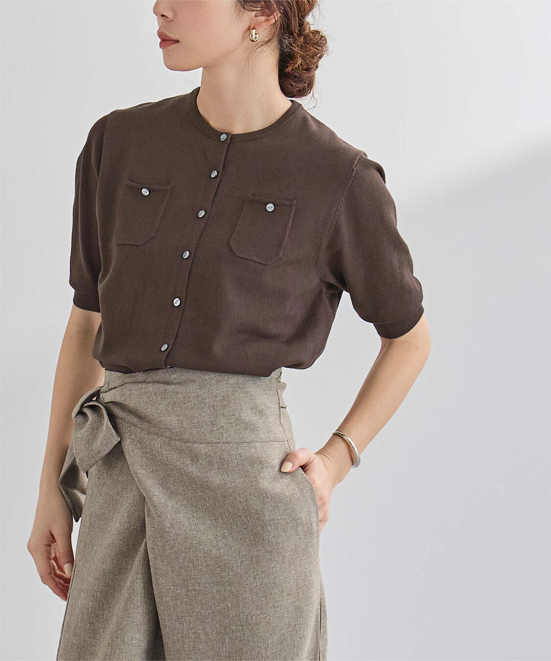 ur's「UVケア/抗ピル胸ポケットハーフスリーブニットカーディガン」|カーディガン|