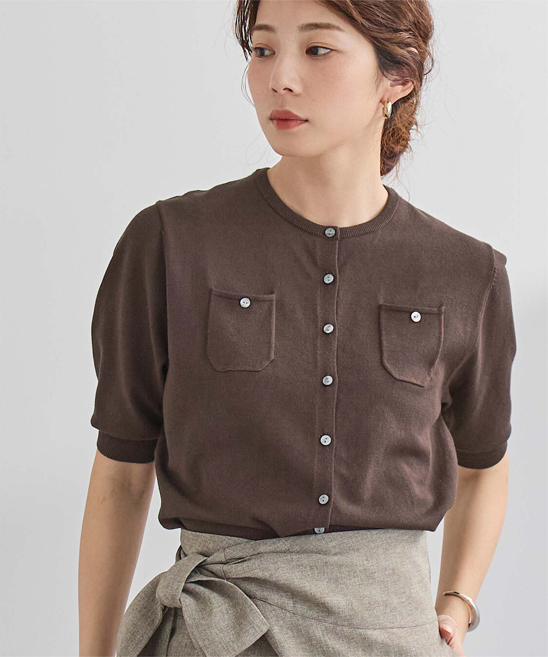 ur's「UVケア/抗ピル胸ポケットハーフスリーブニットカーディガン」|カーディガン|