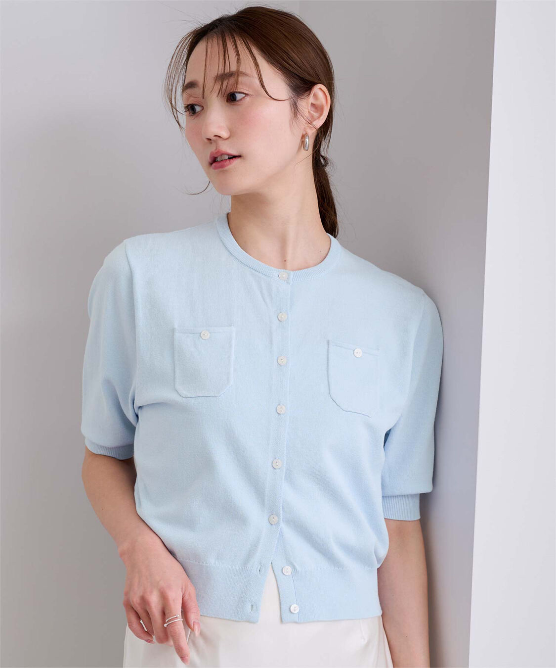 ur's「UVケア/抗ピル胸ポケットハーフスリーブニットカーディガン」|カーディガン|