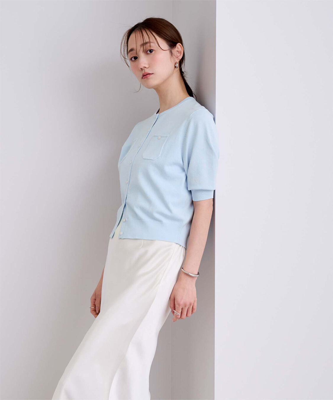 ur's「UVケア/抗ピル胸ポケットハーフスリーブニットカーディガン」|カーディガン|