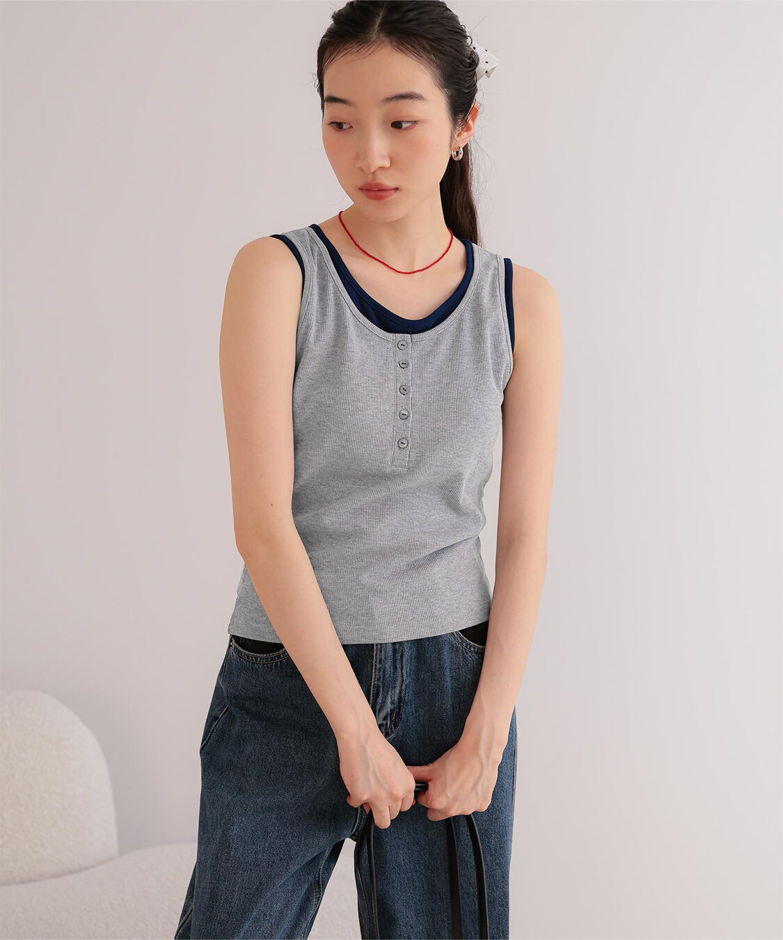 miette「カップ付きレイヤード風タンクトップ」|タンクトップ|杢グレー