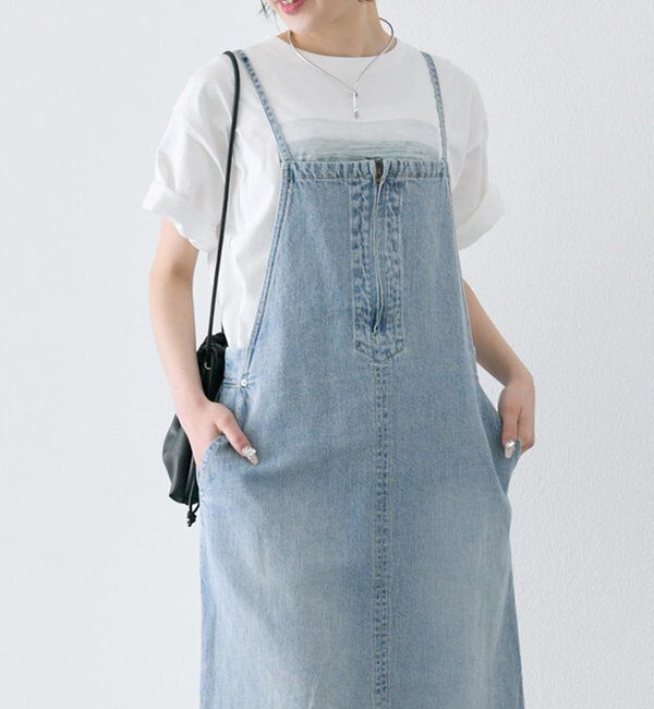  「綿麻デニムジャンパースカート」|ワンピース|