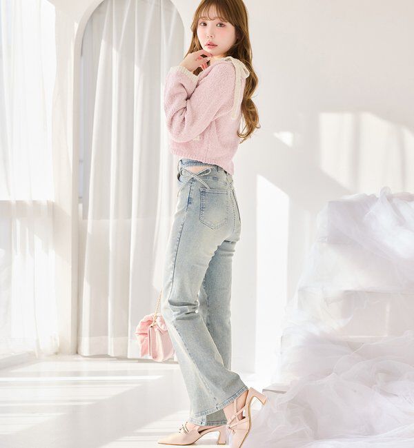  「【選べる4サイズ】サイドカットレース美脚ビジューデニム」|その他|