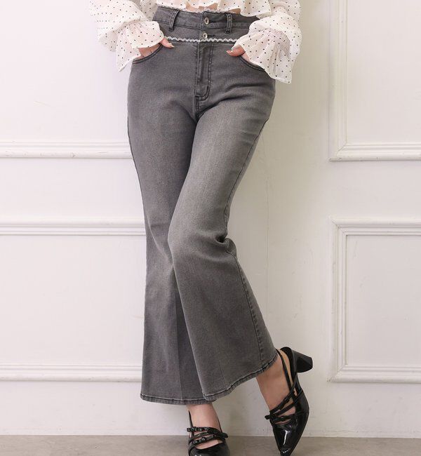  「【SMサイズ展開あり】ウエストレースフレアデニム」|その他|