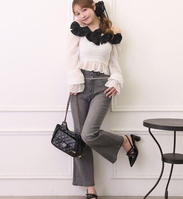  「【SMサイズ展開あり】ウエストレースフレアデニム」|その他|
