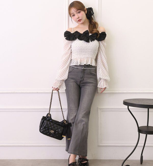  「【SMサイズ展開あり】ウエストレースフレアデニム」|その他|