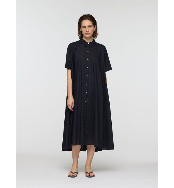 mizuiro ind「mizuiro ind ハーフスリーブフレアシャツワンピース」|ワンピース|ブラック