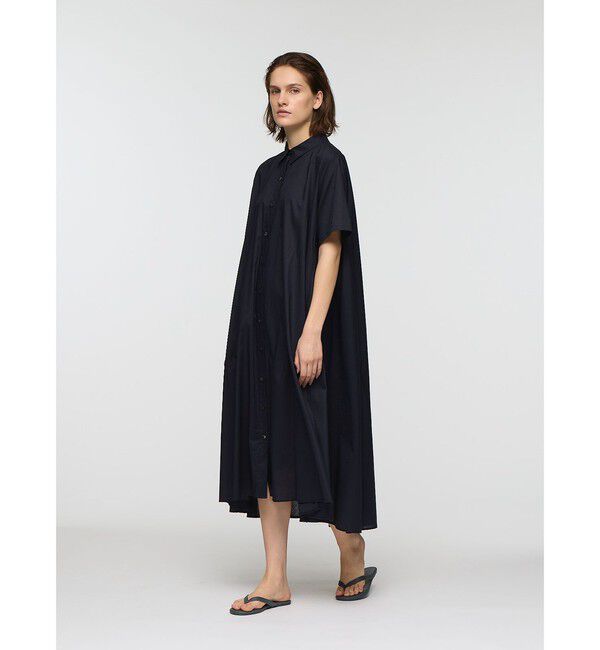 mizuiro ind「mizuiro ind ハーフスリーブフレアシャツワンピース」|ワンピース|