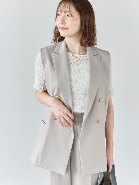 Te chichi「リネンライクダブルブレストジレ(セットアップ可)」|ダウンベスト・ベスト|Ｓグレー