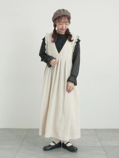 Samansa Mos2「【Cross&times;Linen】肩フリル前後2WAYジャンパースカート」|ワンピース|