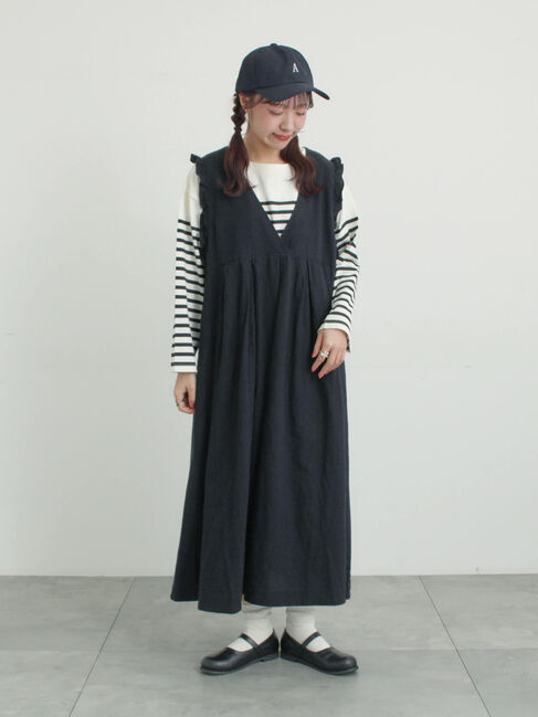 Samansa Mos2「【Cross&times;Linen】肩フリル前後2WAYジャンパースカート」|ワンピース|