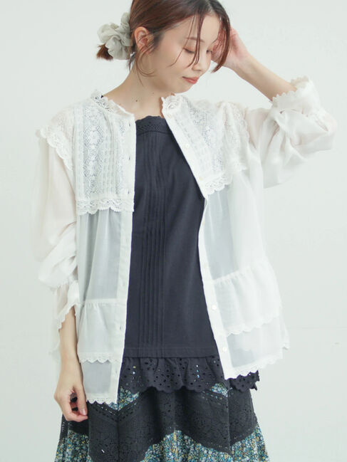 Samansa Mos2「裾フリルティアードレースブラウス」|シャツ・ブラウス|