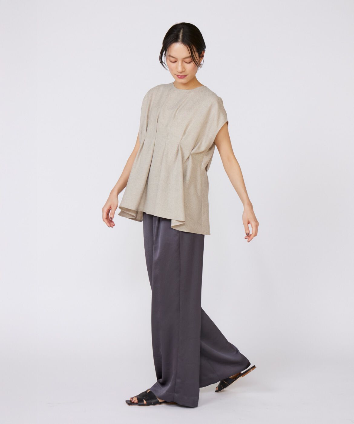 INED「《大きいサイズ》イージーワイドサテンパンツ」|その他|