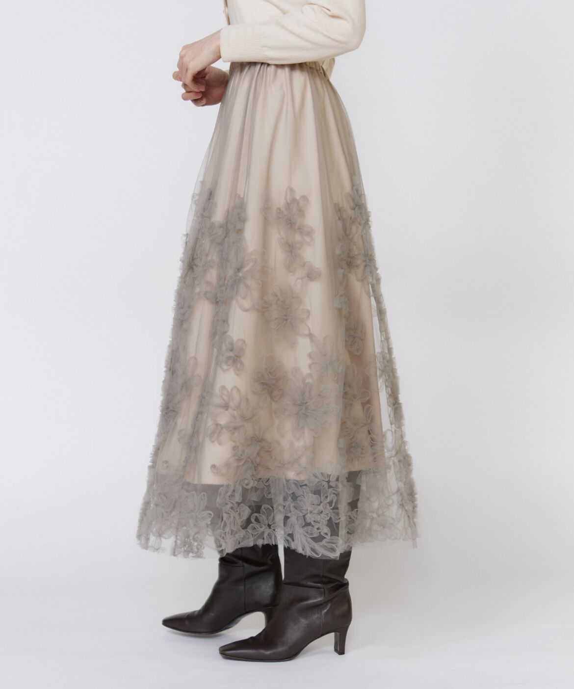 Maglie le cassetto「手描き花刺繍チュールスカート」|スカート|