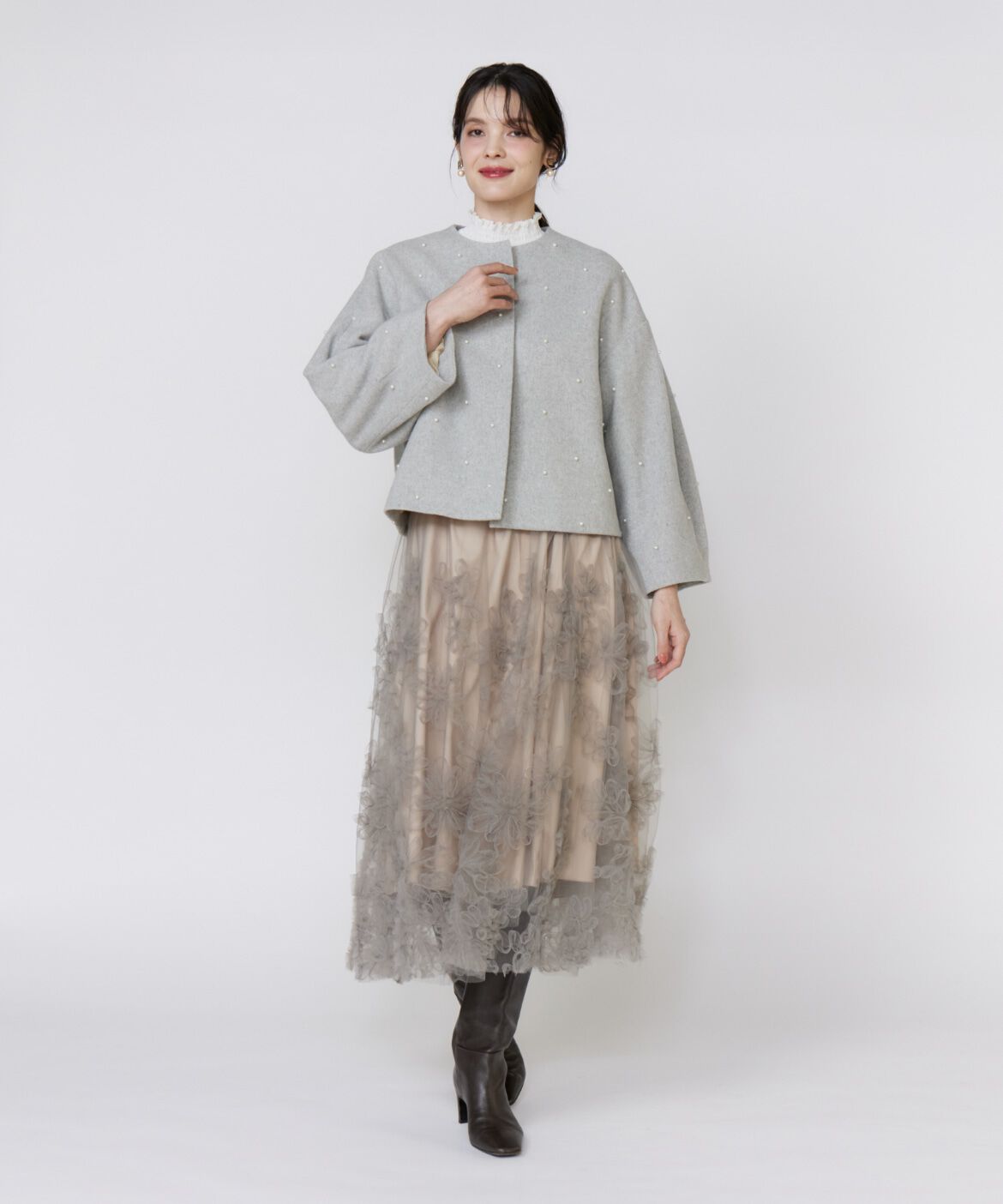 Maglie le cassetto「手描き花刺繍チュールスカート」|スカート|