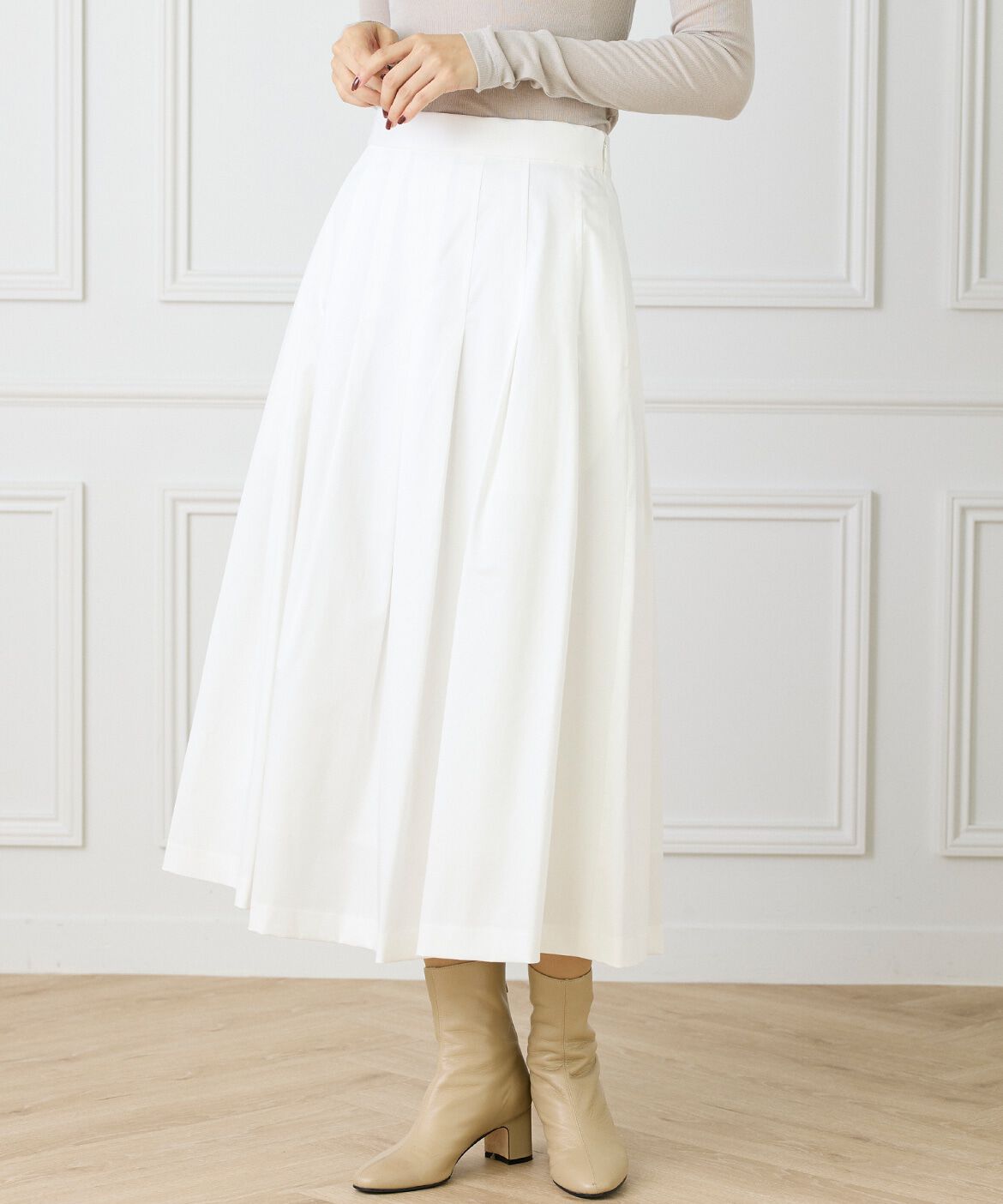 INED「《大きいサイズ》タックプリーツスカート」|フレア|