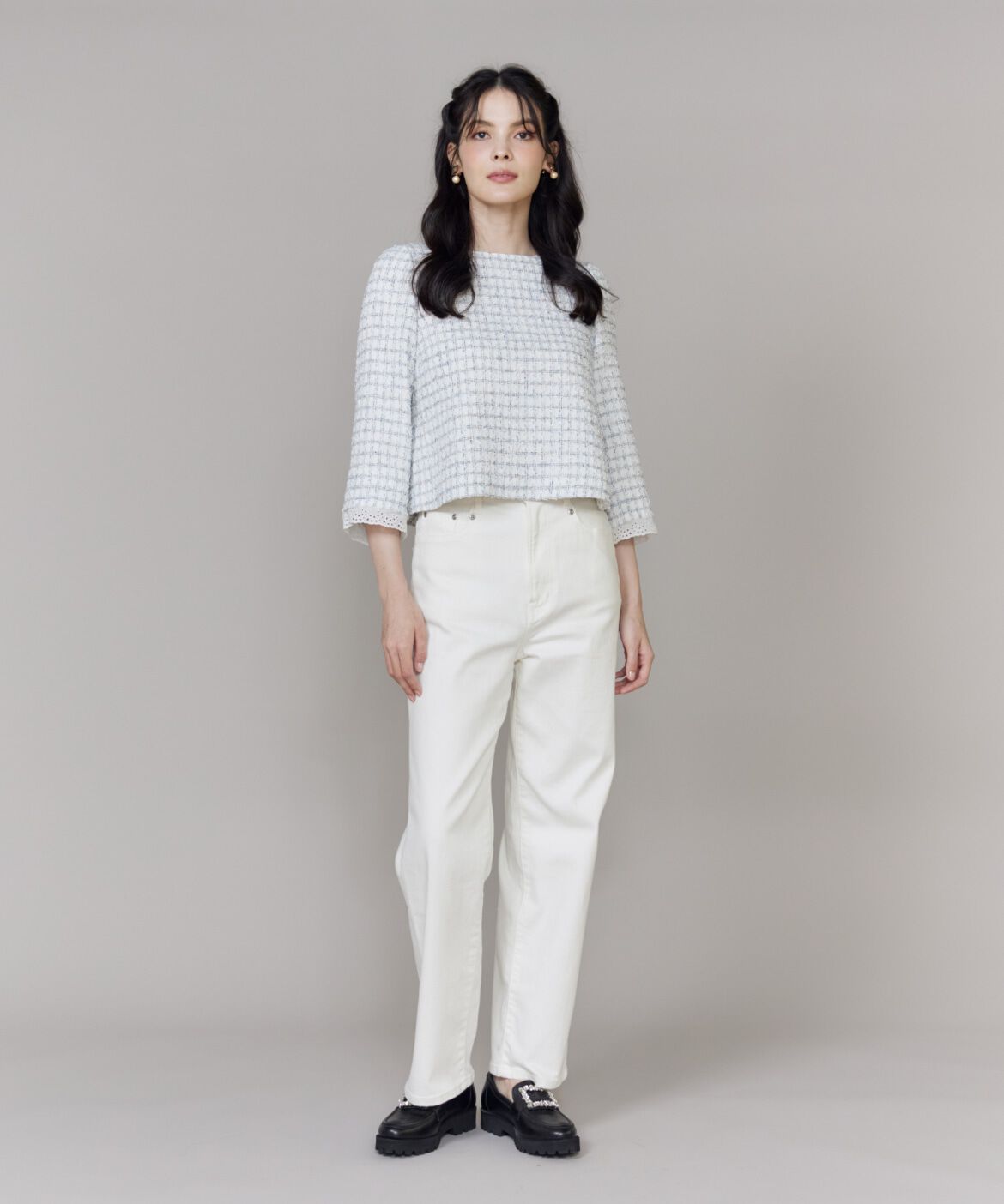 Maglie le cassetto「《大きいｻｲｽﾞ》袖刺繍ﾚｰｽ艶めきﾂｲｰﾄﾞﾌﾞﾗｳｽ《M Maglie le c」|シャツ・ブラウス|