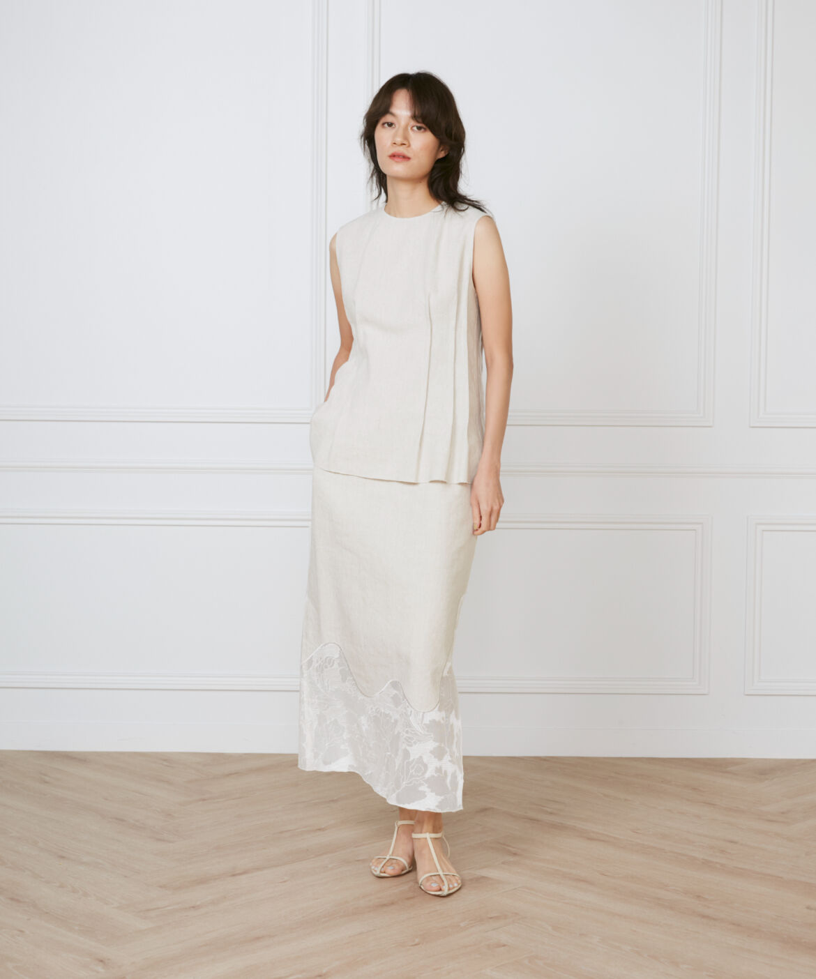 INED「《大きいサイズ》裾レーススカート《la veille by SUPERIOR CLOSET》」|タイト|