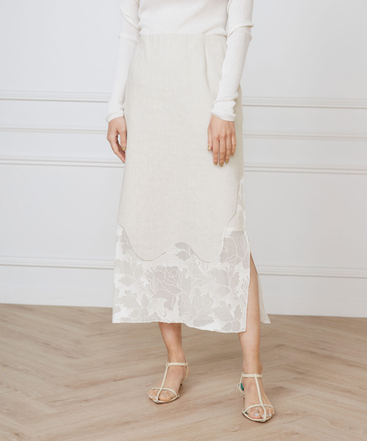 INED「《大きいサイズ》裾レーススカート《la veille by SUPERIOR CLOSET》」|タイト|