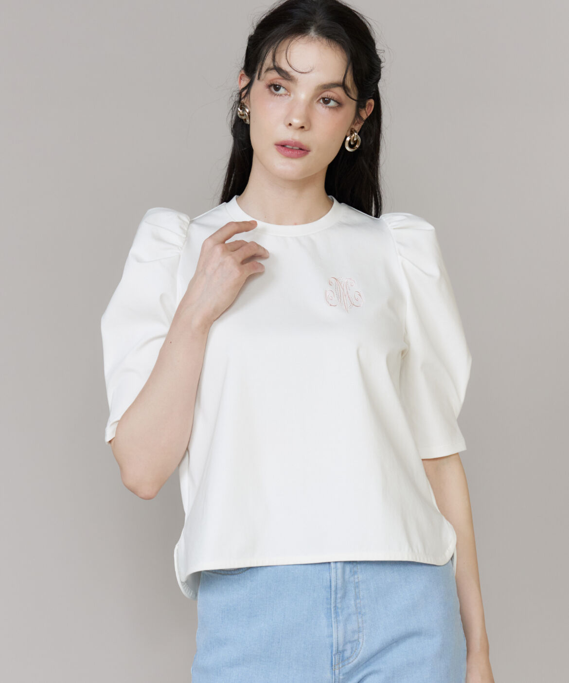 Maglie le cassetto「ロゴ刺繍ボリューム袖カットソー」|Tシャツ・カットソー|