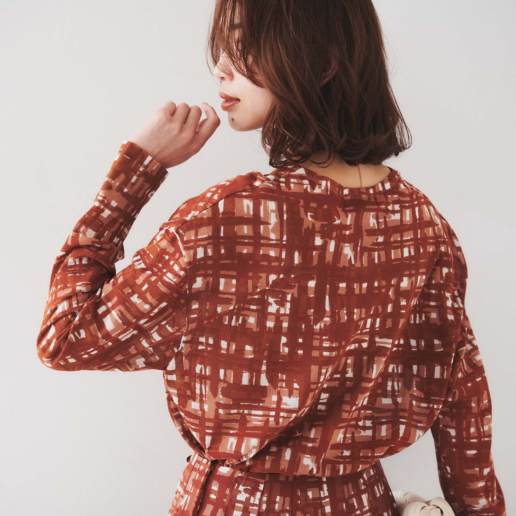 UNTITLED「【セットアップ可能/アンサンブル可能/シアー】チェックプリント プルオーバーニット」|ニット・セーター|