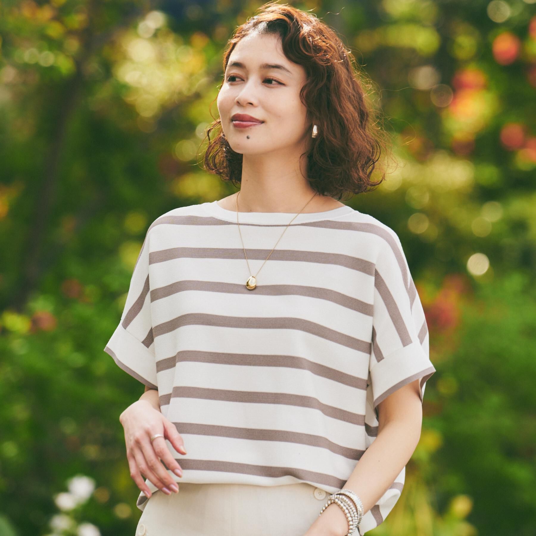 UNTITLED「【12色展開/体型カバー/2way】バウンドスリーブニット」|ニット・セーター|ホワイト&times;ベージュ(