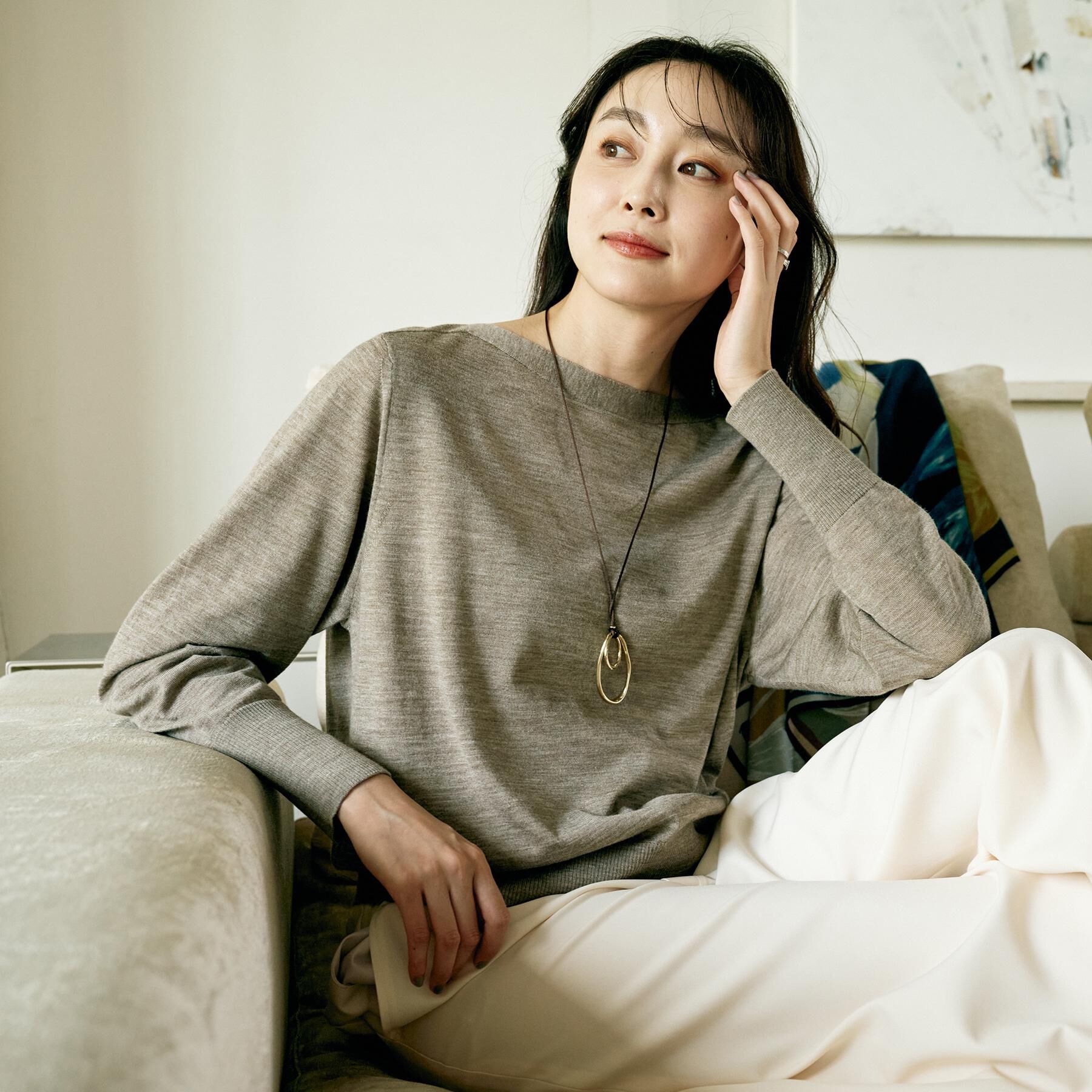 UNTITLED「【アンサンブル可/洗える】シルクウールカシミヤ ドルマンスリーブニット」|ニット・セーター|モカブラウン(042