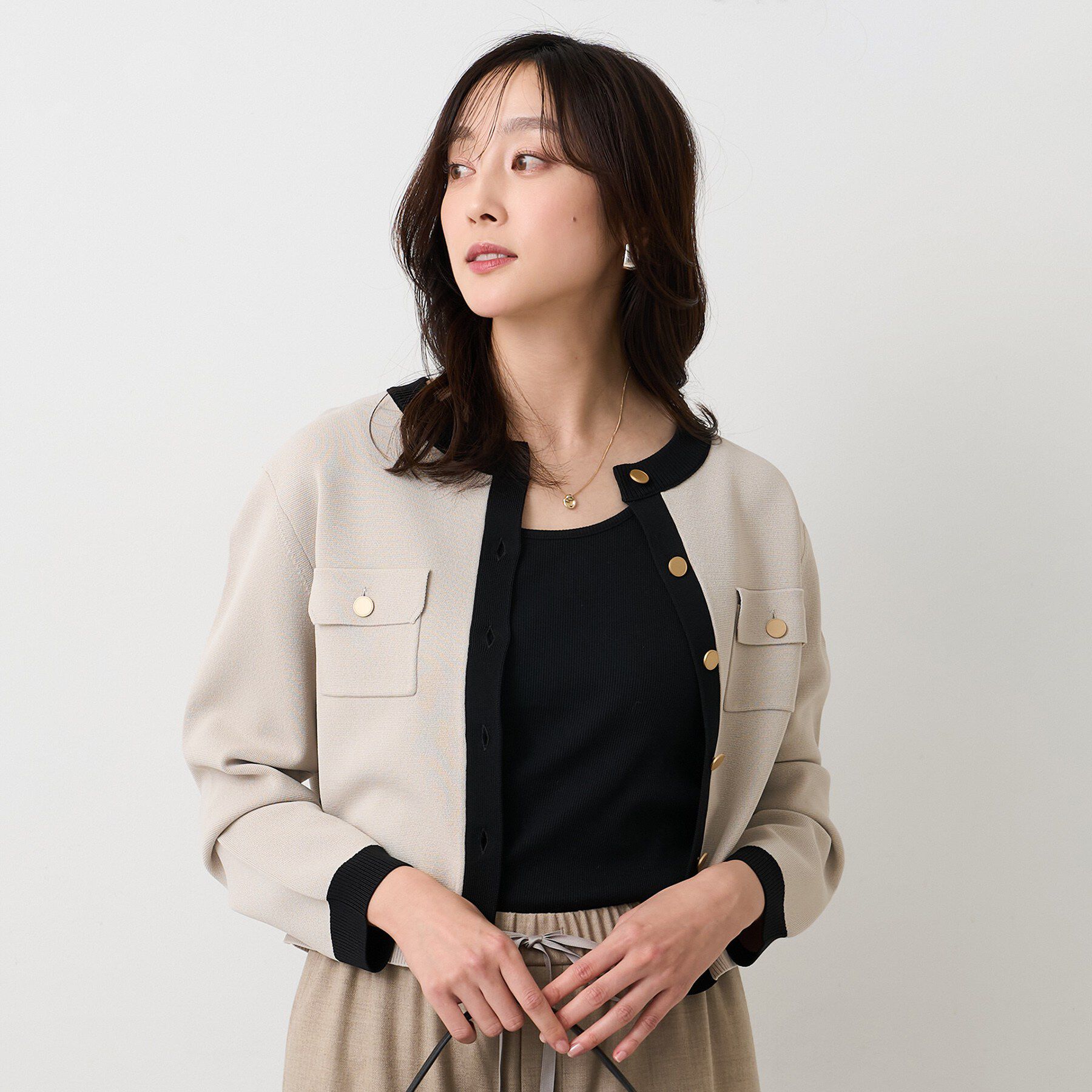 UNTITLED「【洗える/ジャケット風】ミラノリブカーディガン」|カーディガン|ライトベージュ(55