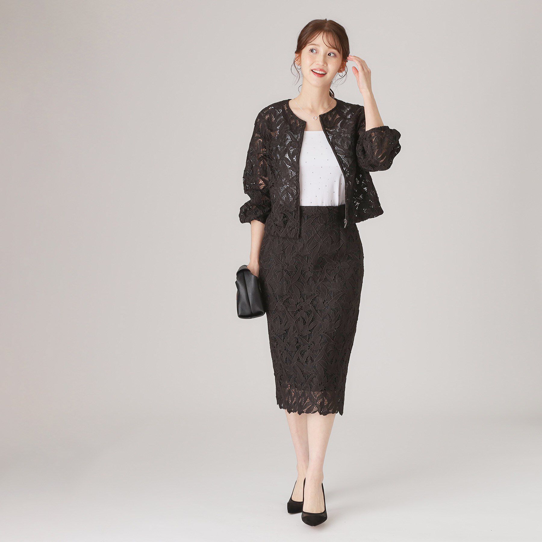 COUP DE CHANCE「【レース／セットアップ可】ストレートシルエットのスカート」|スカート|ブラック(019)