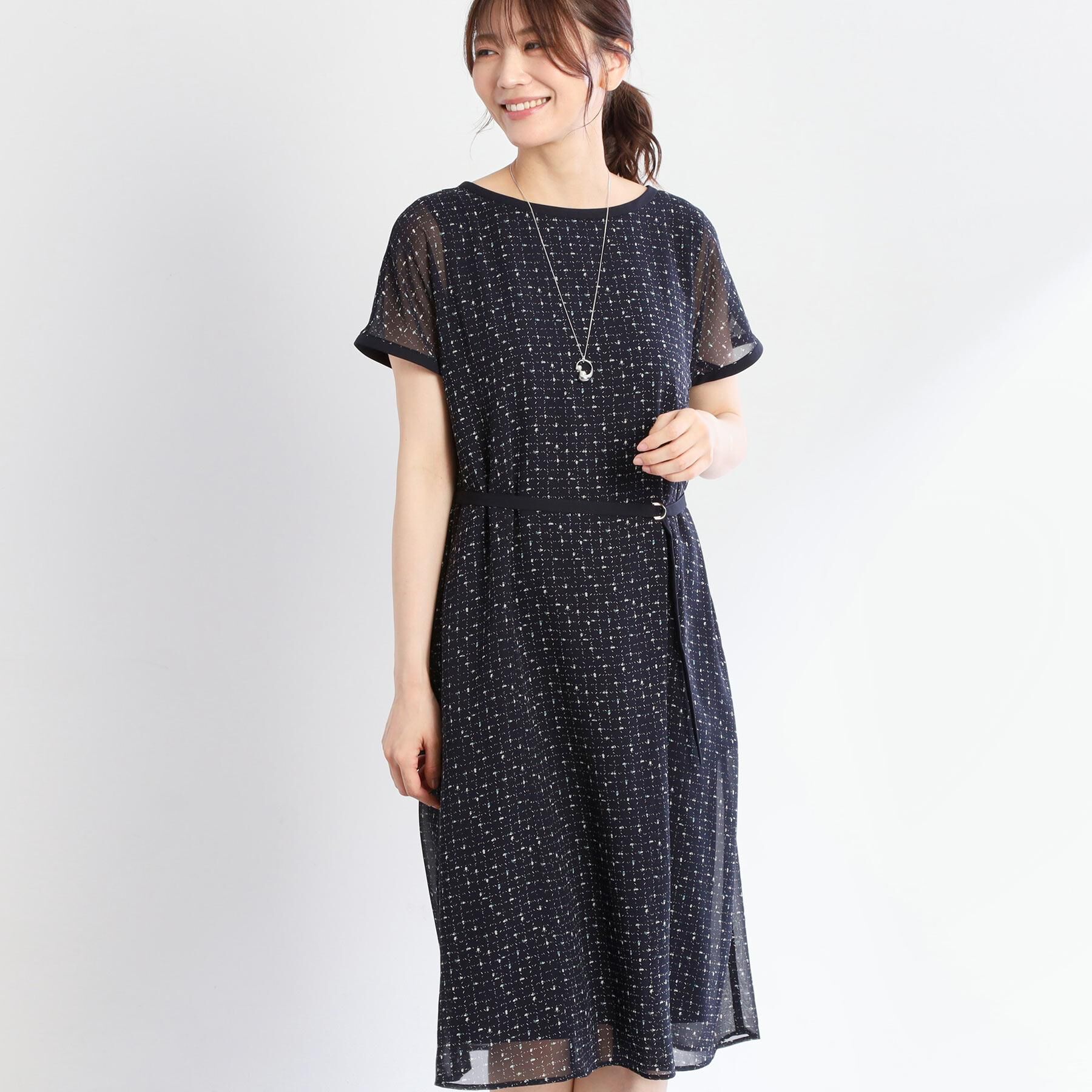 Reflect「【WEB先行カラーあり／マシンウォッシュ可／ナローベルト付き】オフボディツイードチェックワンピース」|ワンピース|