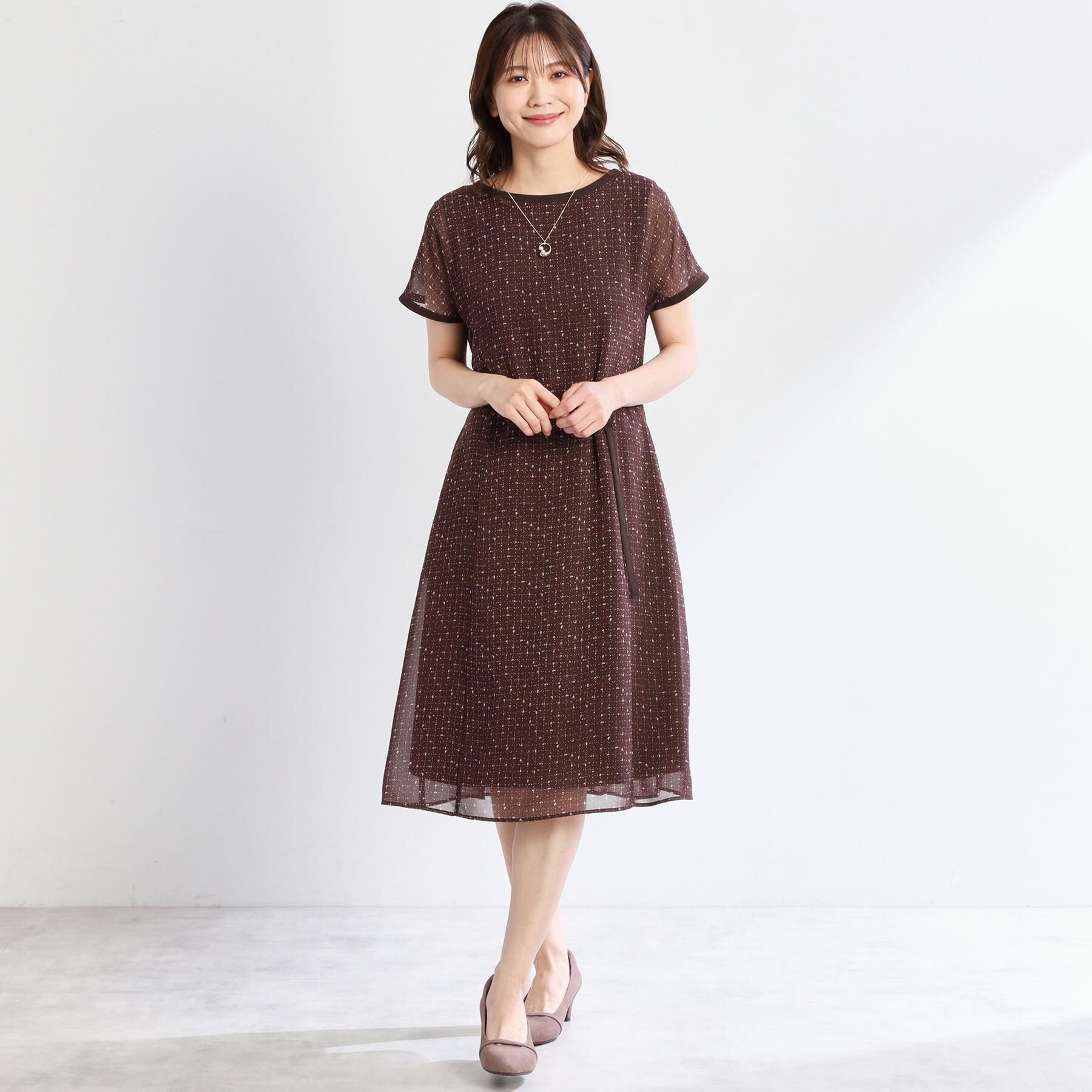 Reflect「【WEB先行カラーあり／マシンウォッシュ可／ナローベルト付き】オフボディツイードチェックワンピース」|ワンピース|