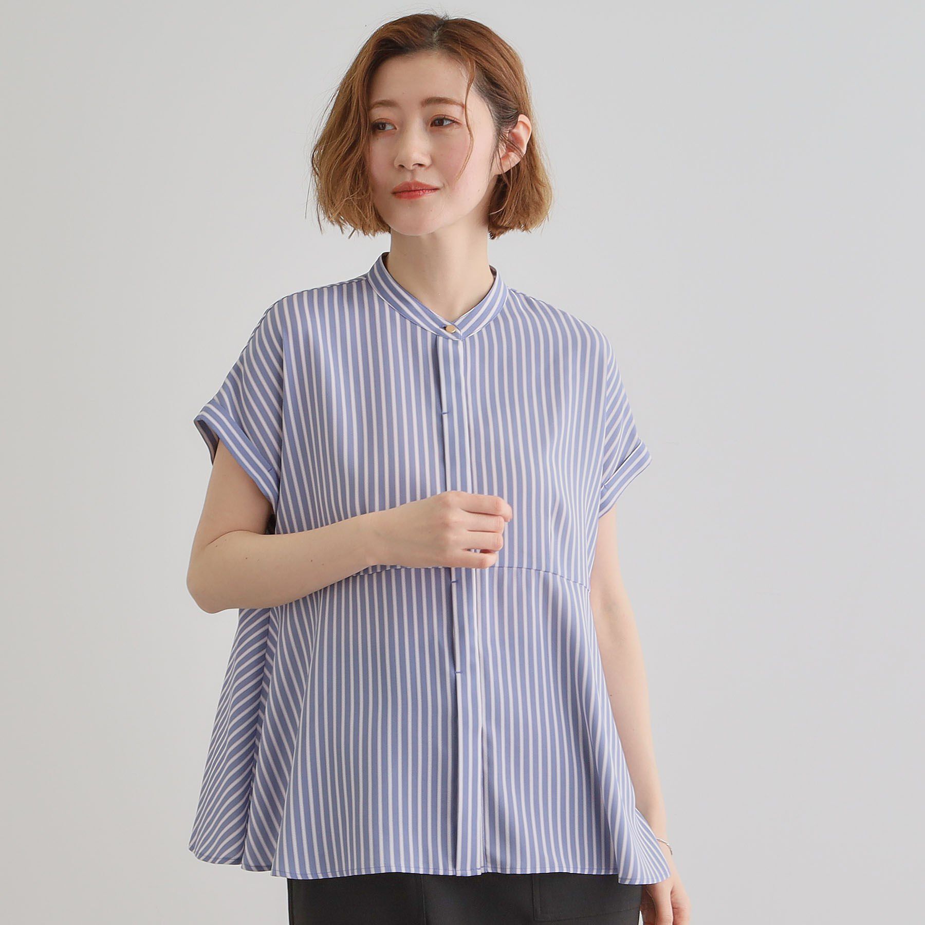 grove「きちんと感もこなれ感も1枚で叶う　優秀ペプラムシャツブラウス」|シャツ・ブラウス|ネイビー&times;オフ(39