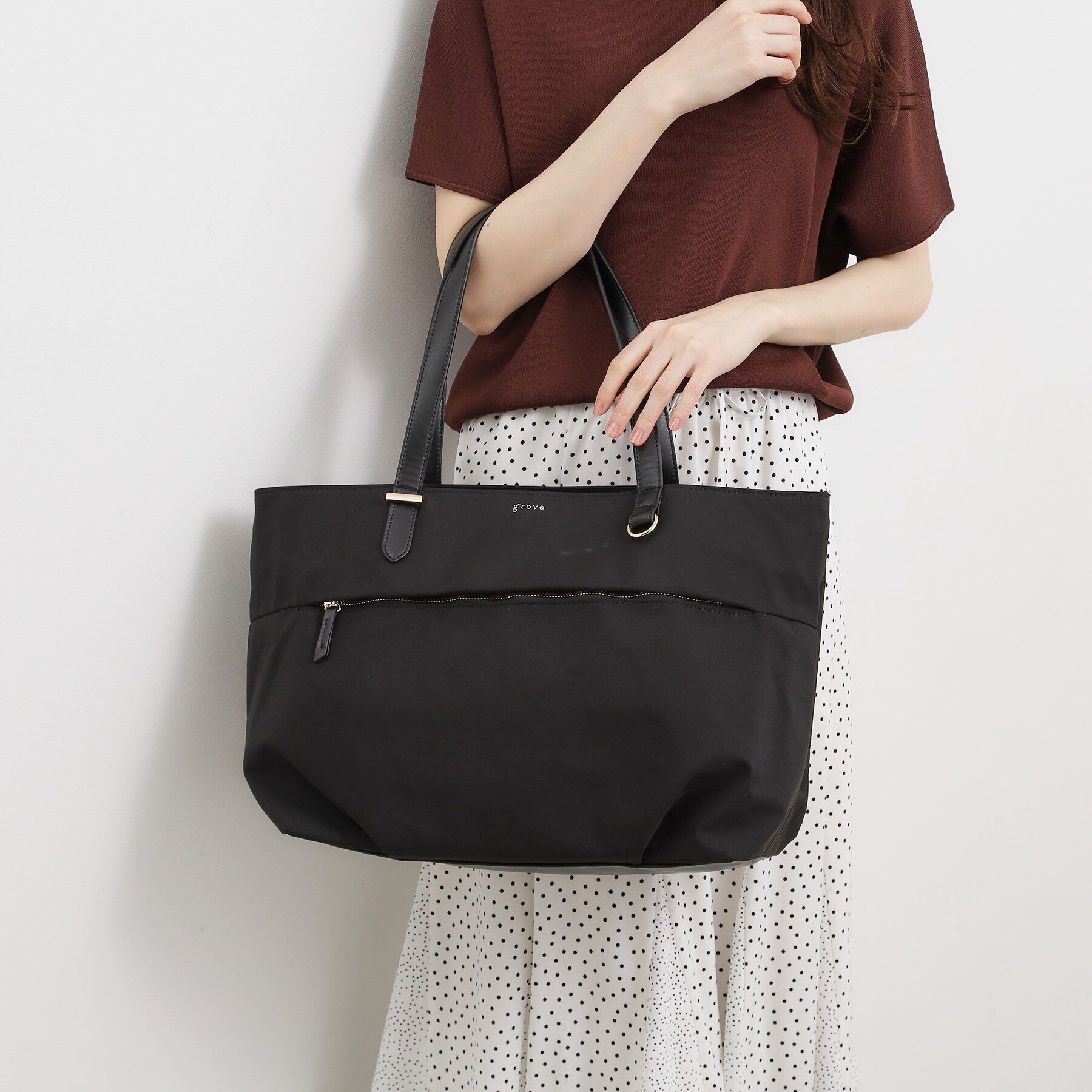 grove「【撥水】軽量機能ビッグトート【旅行にも◎】」|トートバッグ|ブラック(019)