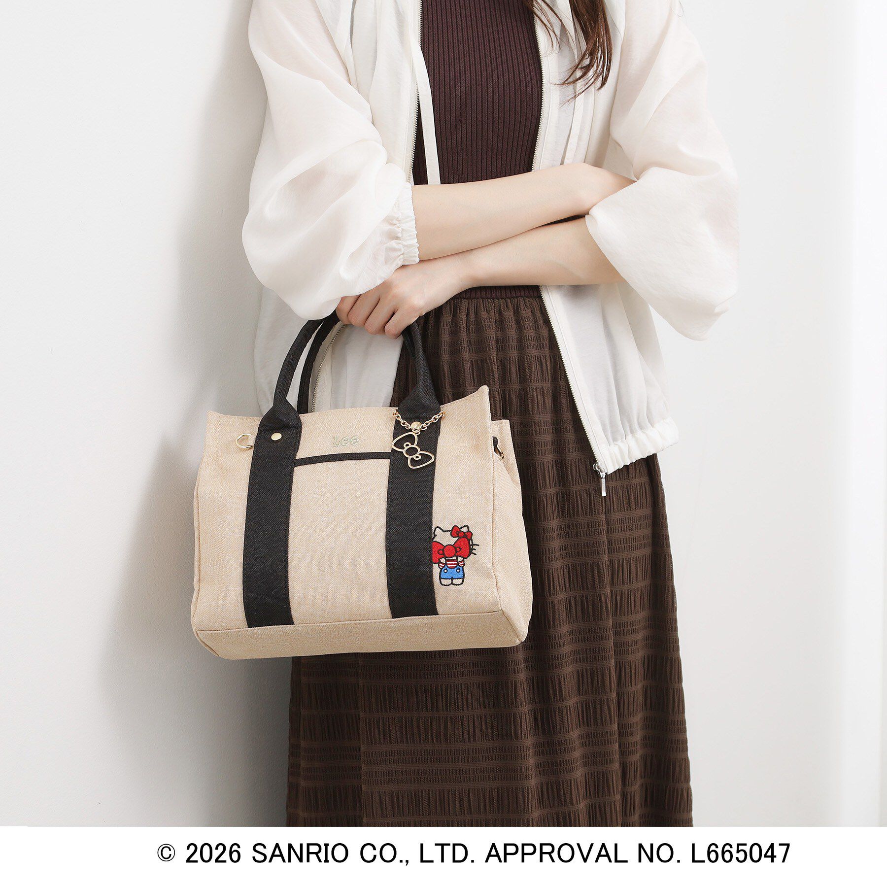 grove「【ハローキティ】Leeスクエア2WAYトート」|トートバッグ|ベージュ&times;ブラック(