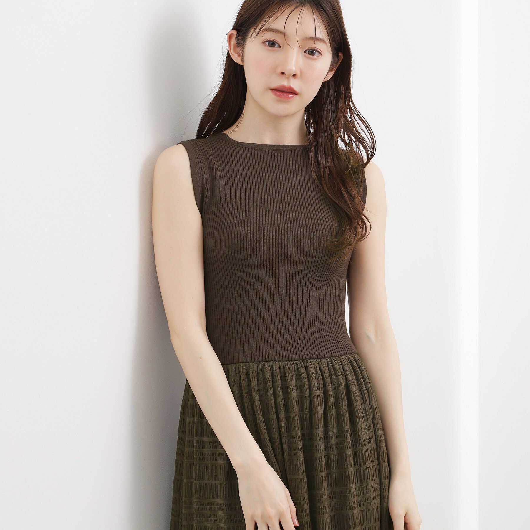 grove「リブニット&times;チェックチュール ドッキングワンピース」|ワンピース|