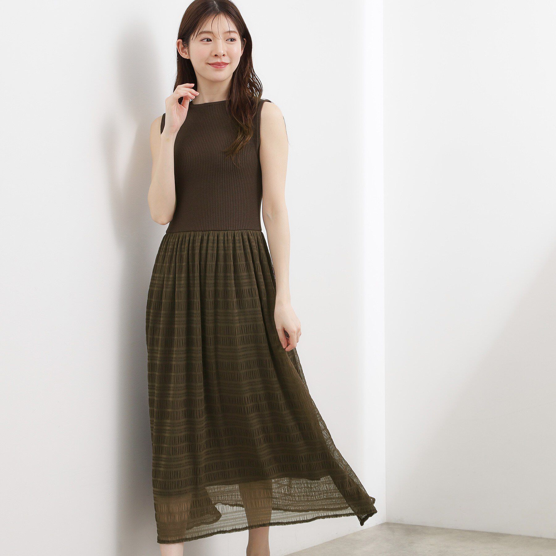 grove「リブニット&times;チェックチュール ドッキングワンピース」|ワンピース|