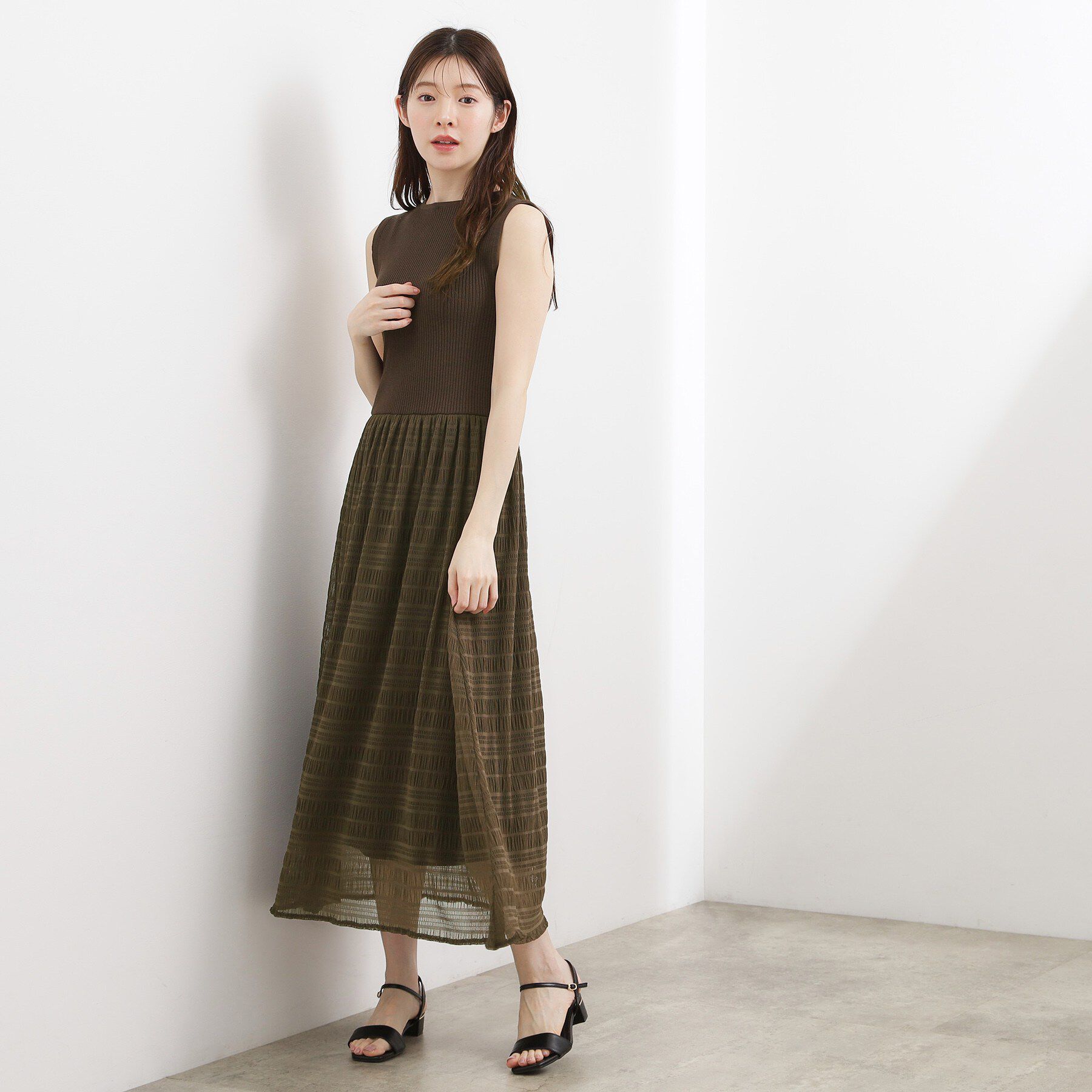 grove「リブニット&times;チェックチュール ドッキングワンピース」|ワンピース|