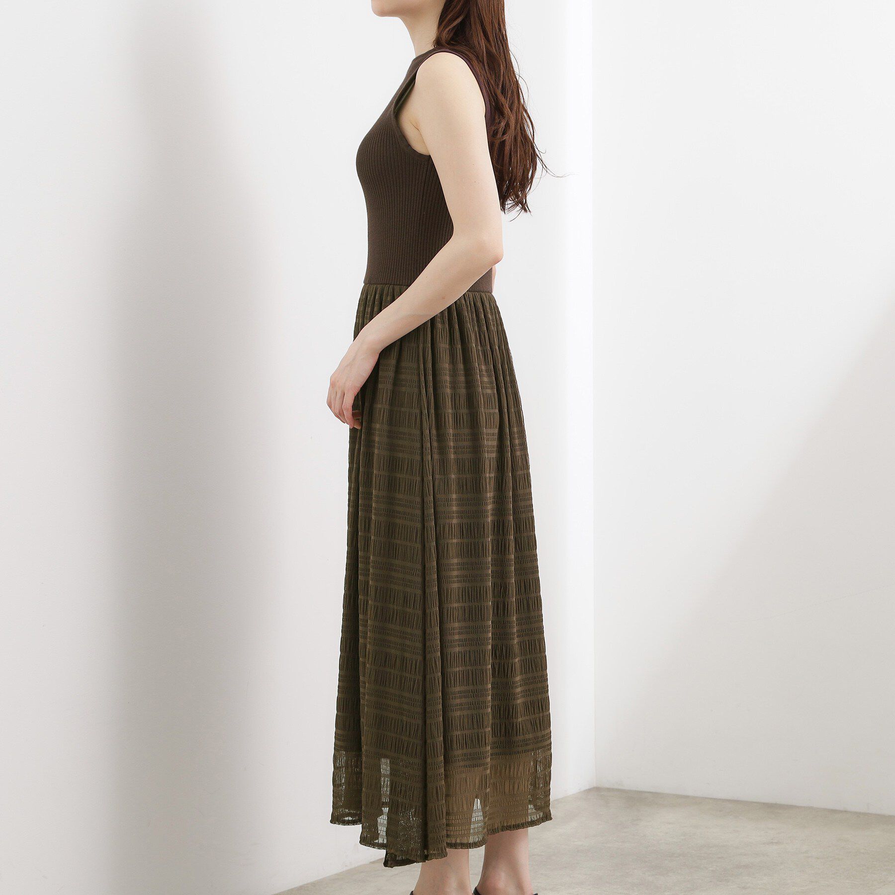 grove「リブニット&times;チェックチュール ドッキングワンピース」|ワンピース|