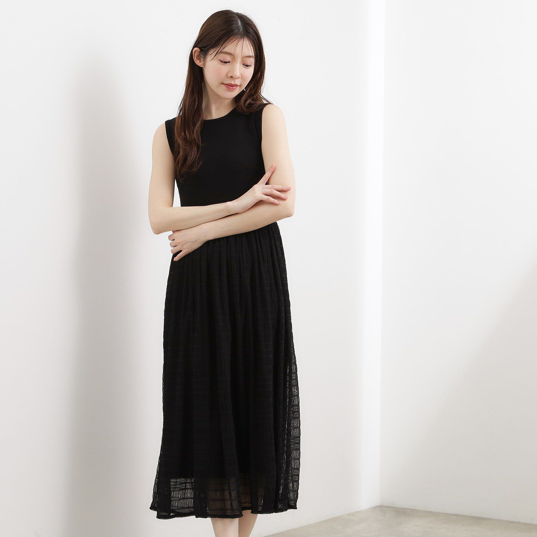 grove「リブニット&times;チェックチュール ドッキングワンピース」|ワンピース|