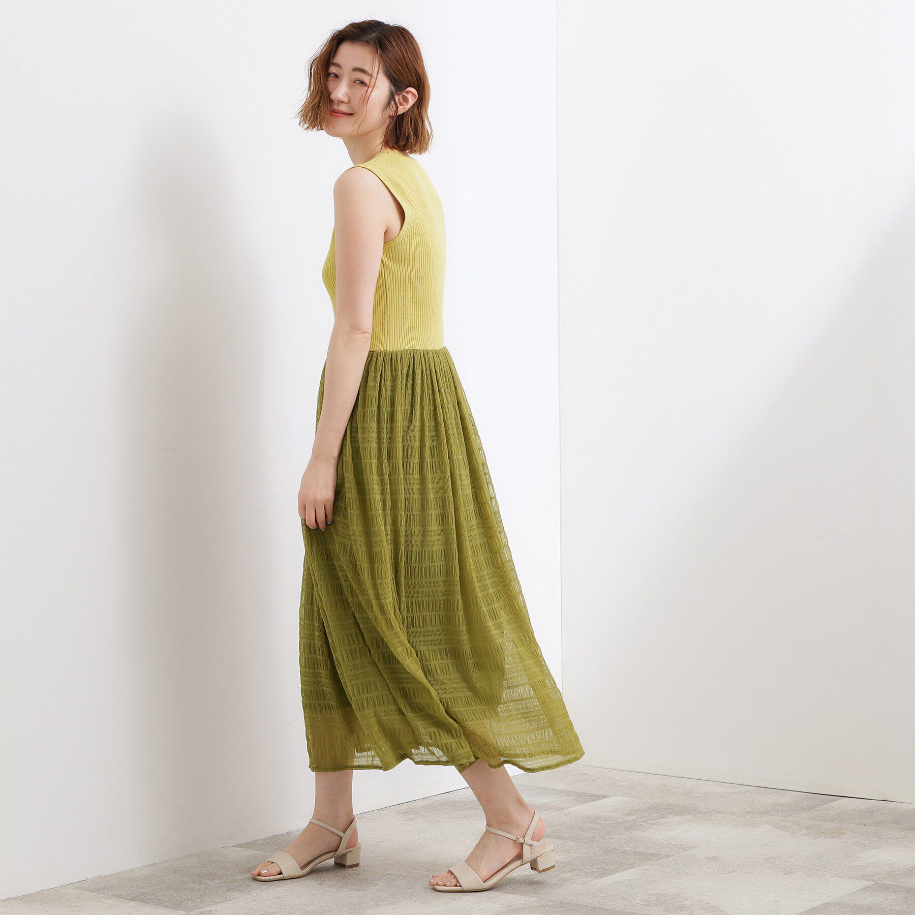 grove「リブニット&times;チェックチュール ドッキングワンピース」|ワンピース|