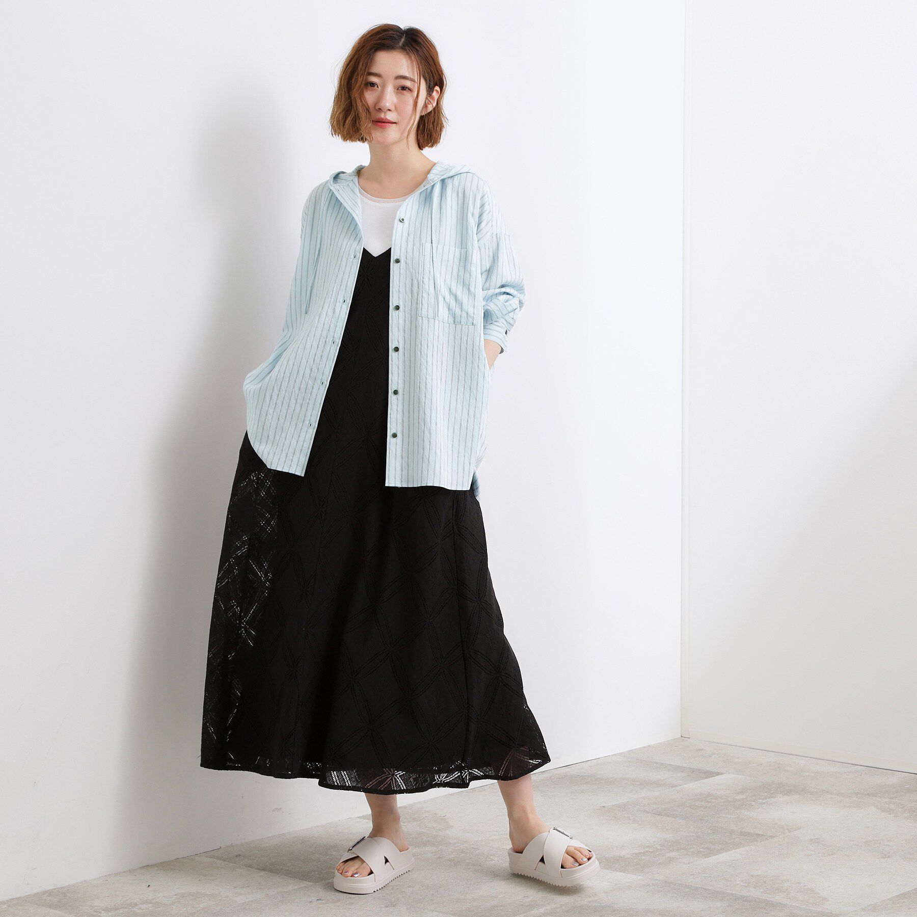 grove「ストライプ フーディシャツ」|シャツ・ブラウス|