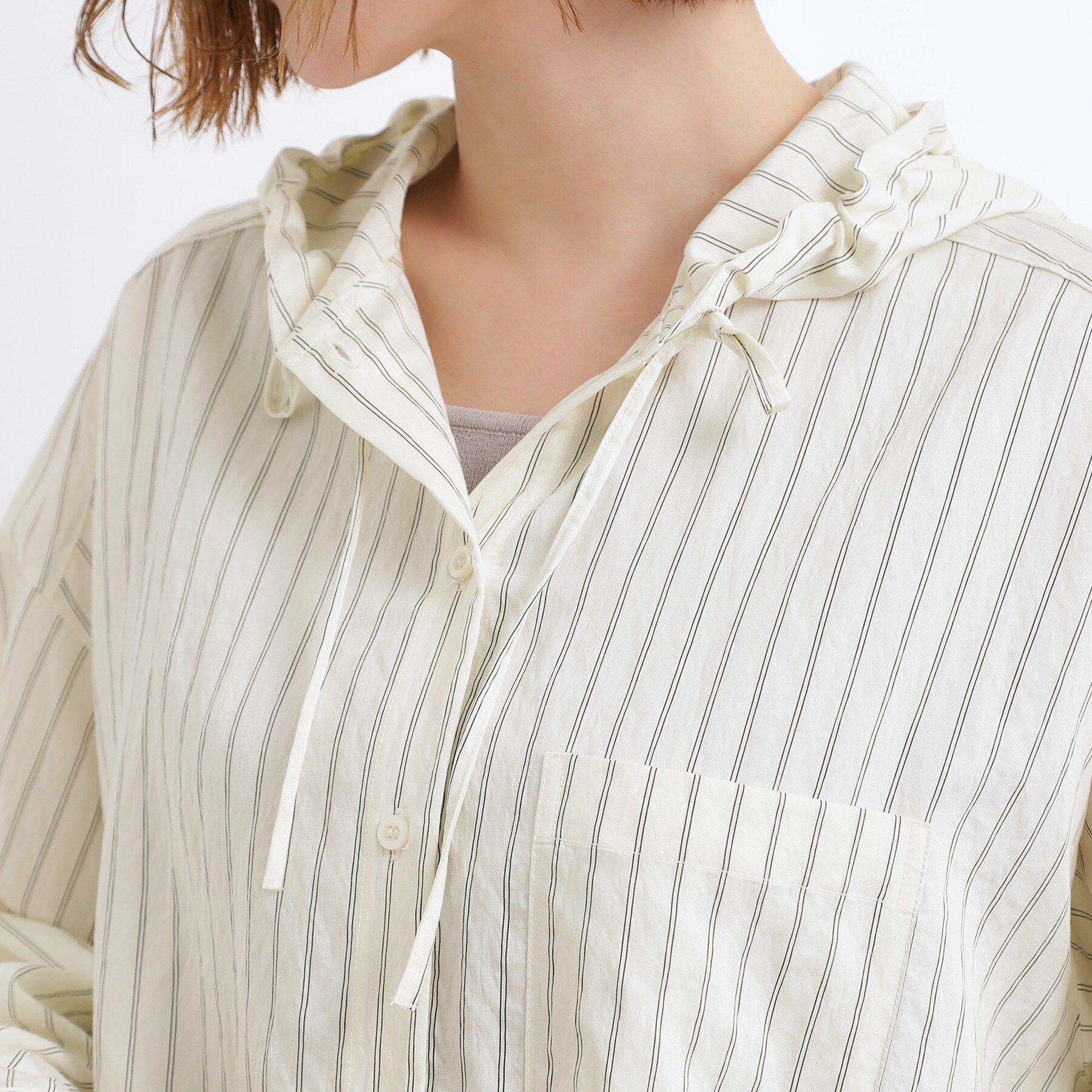 grove「ストライプ フーディシャツ」|シャツ・ブラウス|