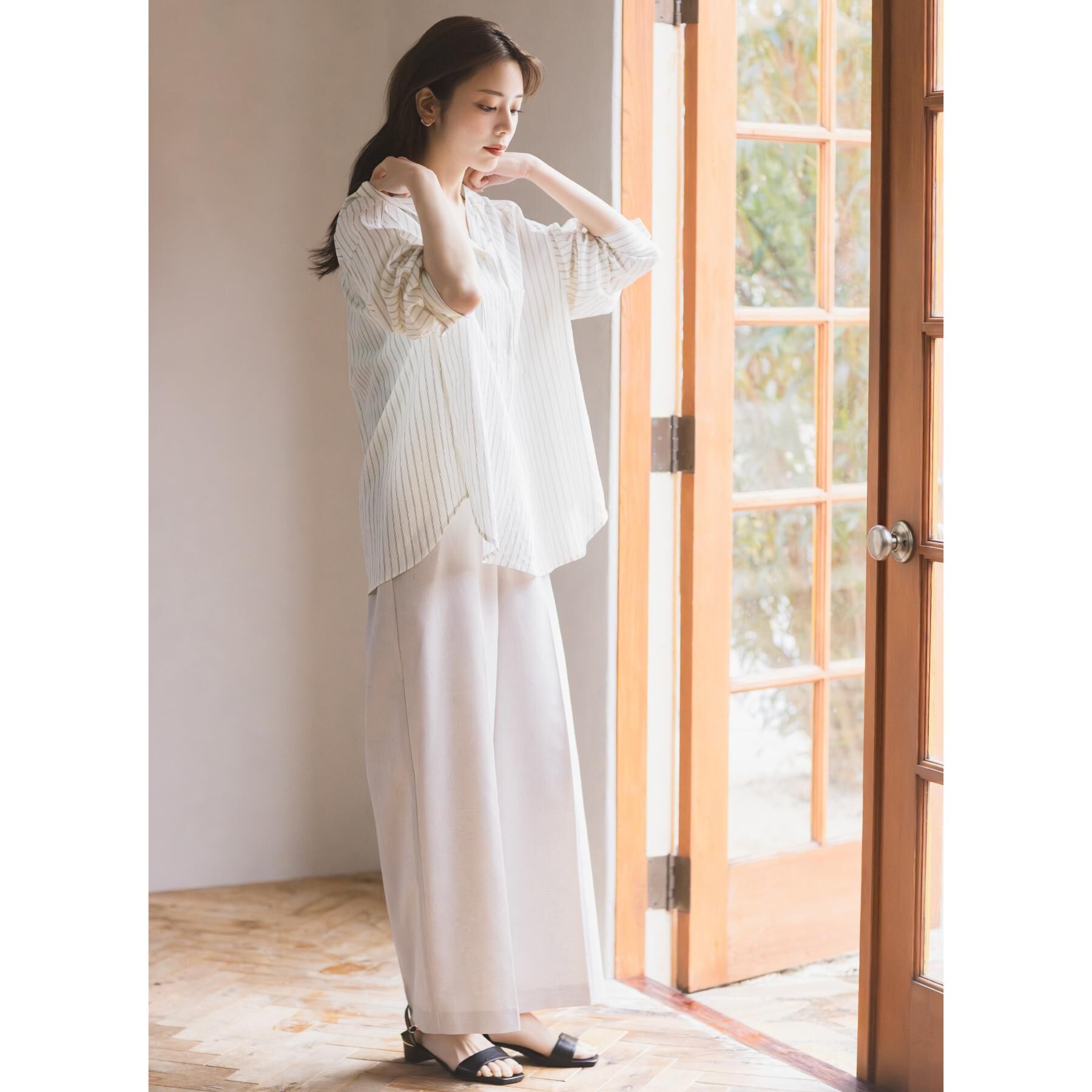 grove「ストライプ フーディシャツ」|シャツ・ブラウス|