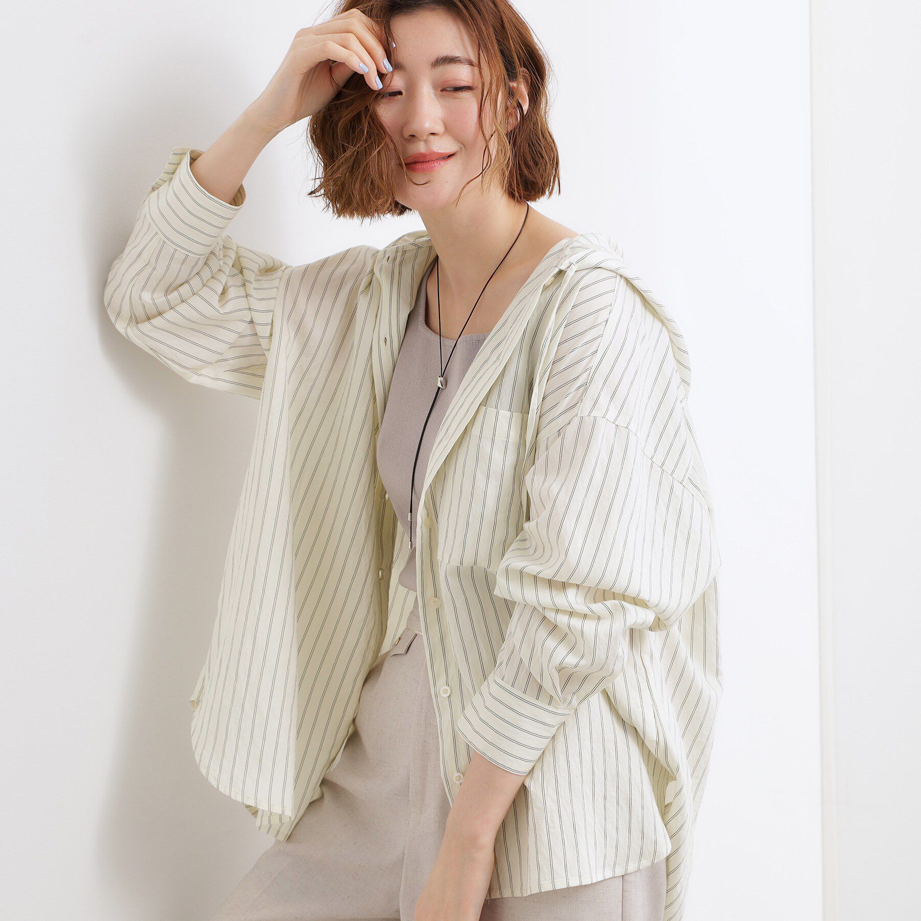 grove「ストライプ フーディシャツ」|シャツ・ブラウス|