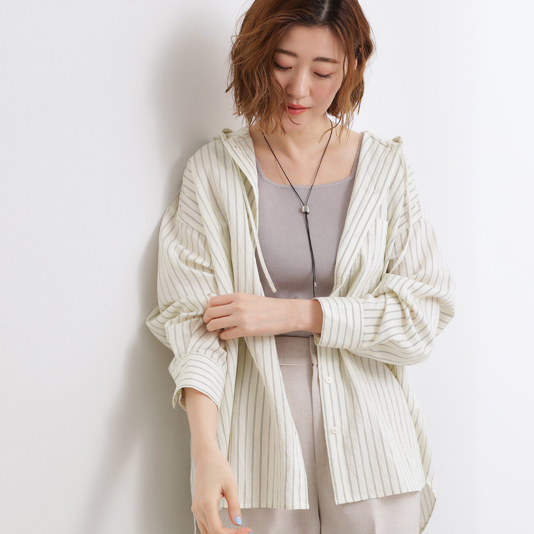 grove「ストライプ フーディシャツ」|シャツ・ブラウス|